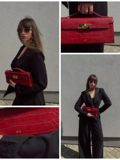 Bria Structured Top Handle Bag - Burgundy Croc