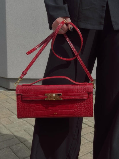 Bria Structured Top Handle Bag - Burgundy Croc