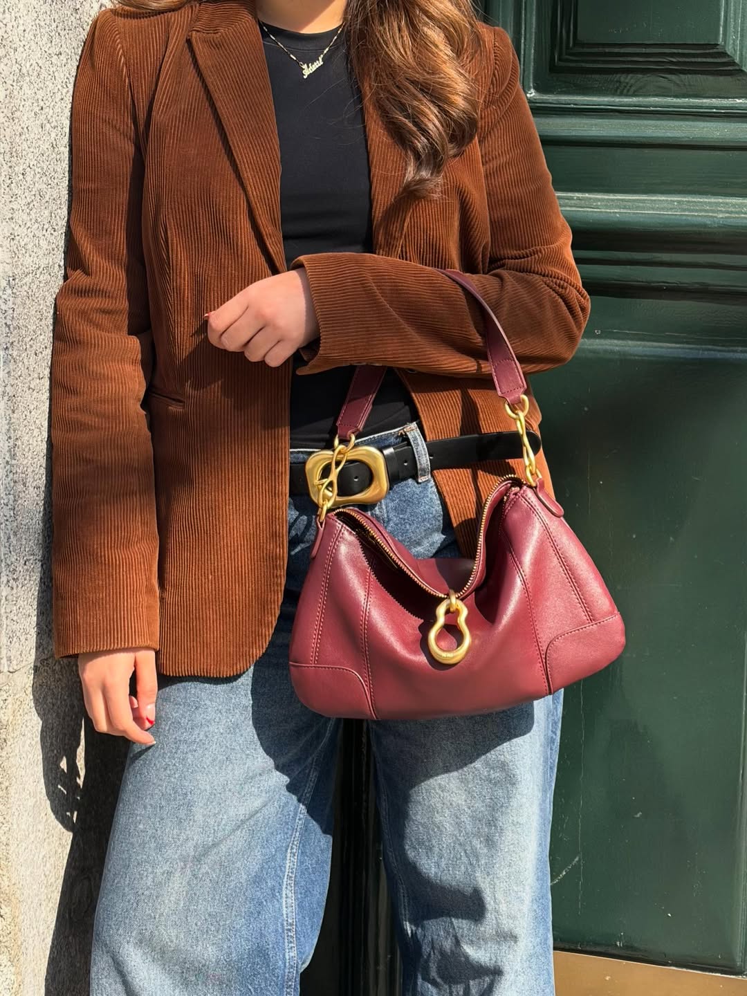 Jayla Metal Pendant Embellished Shoulder Bag - Deep Burgundy