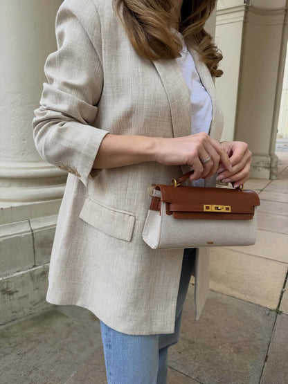 Noor Top Handle Bag - Brown Canvas