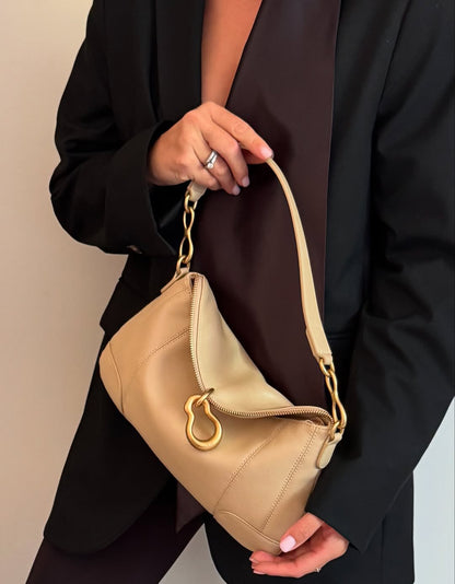 Jayla Metal Pendant Embellished Shoulder Bag - Khaki