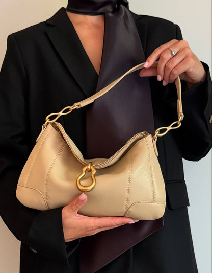 Jayla Metal Pendant Embellished Shoulder Bag - Khaki