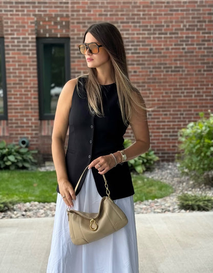 Jayla Metal Pendant Embellished Shoulder Bag - Khaki