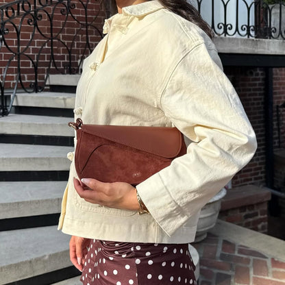 Addisyn Faux Suede Panel Shoulder Bag - Mocha Brown