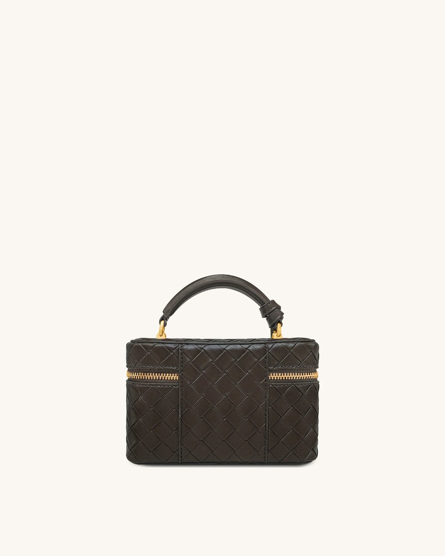 Cleo Woven Texture Box Shape Top Handle Bag - Dark Brown