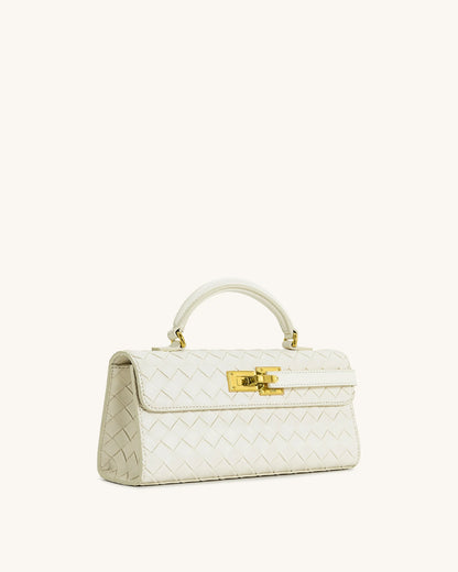 Keyla Weave Texture Top Handle Bag - White