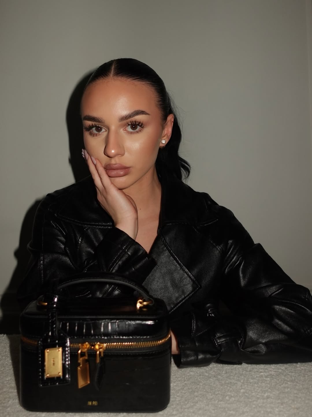 Cleo Box Shape Top Handle Bag - Black Croc