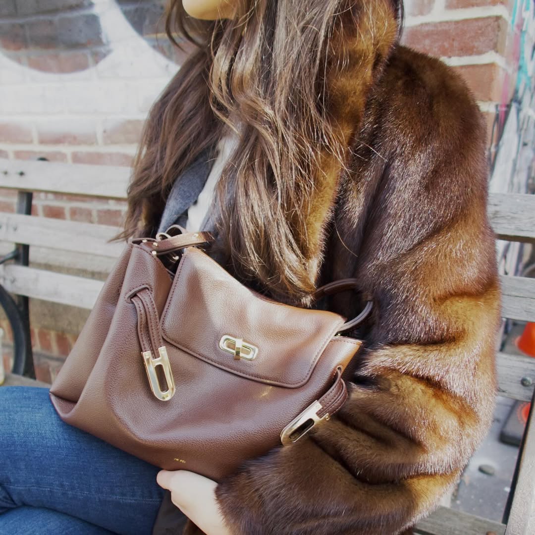 Rhea Pebbled Double Buckle Shoulder Bag - Dark Brown