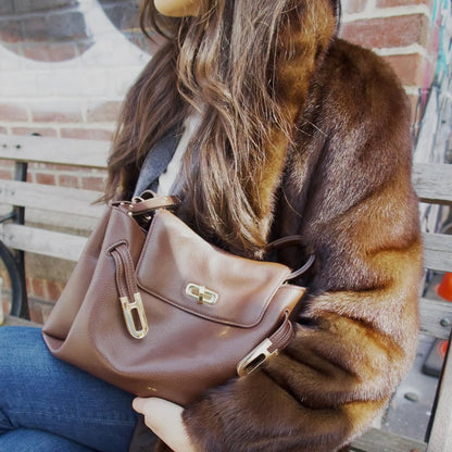 Rhea Pebbled Double Buckle Shoulder Bag - Dark Brown