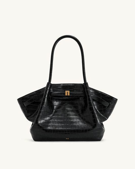 Hana medium tote Bag - Black croc