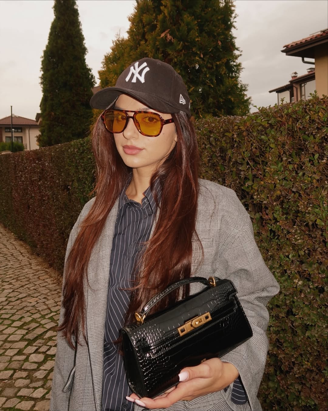 Noor Top Handle Bag - Black Croc