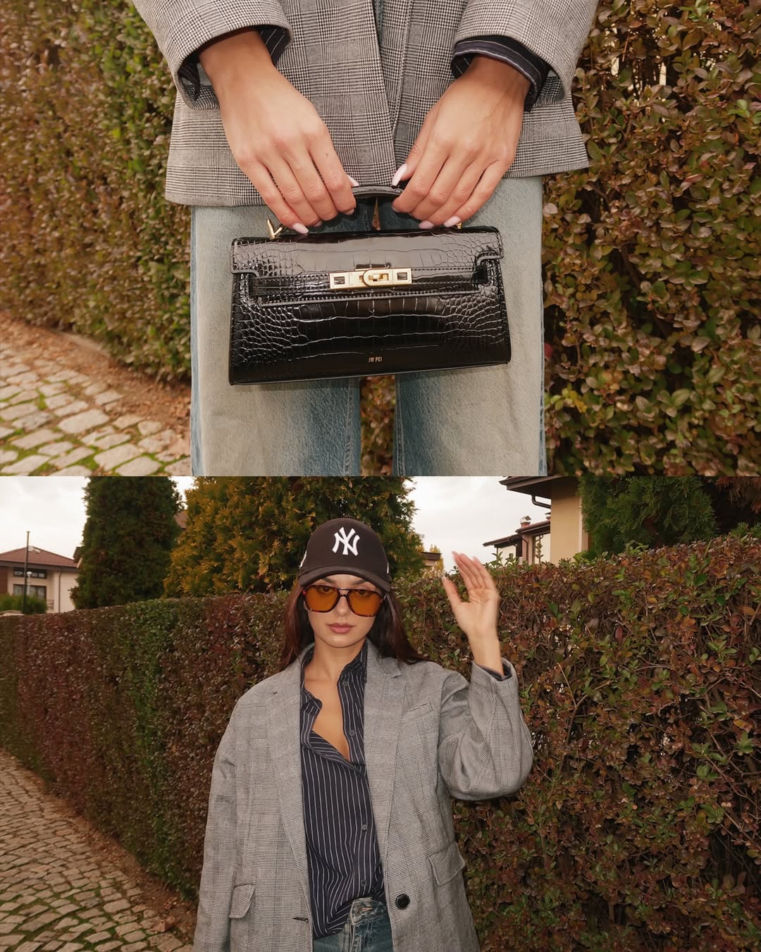 Noor Top Handle Bag - Black Croc