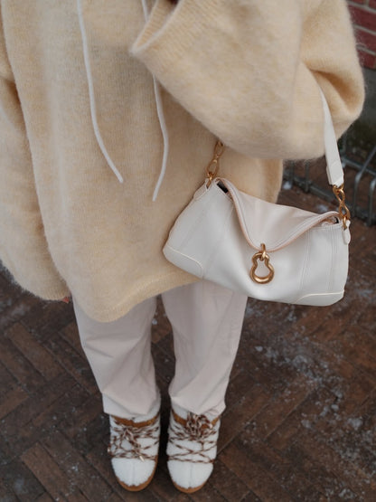 Jayla Metal Pendant Embellished Shoulder Bag - White