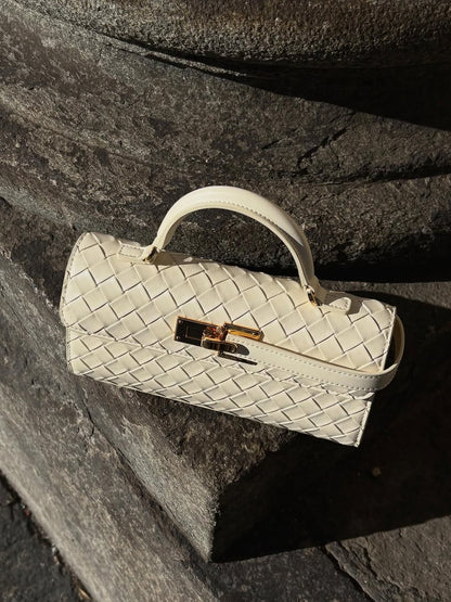 Keyla Weave Texture Top Handle Bag - White