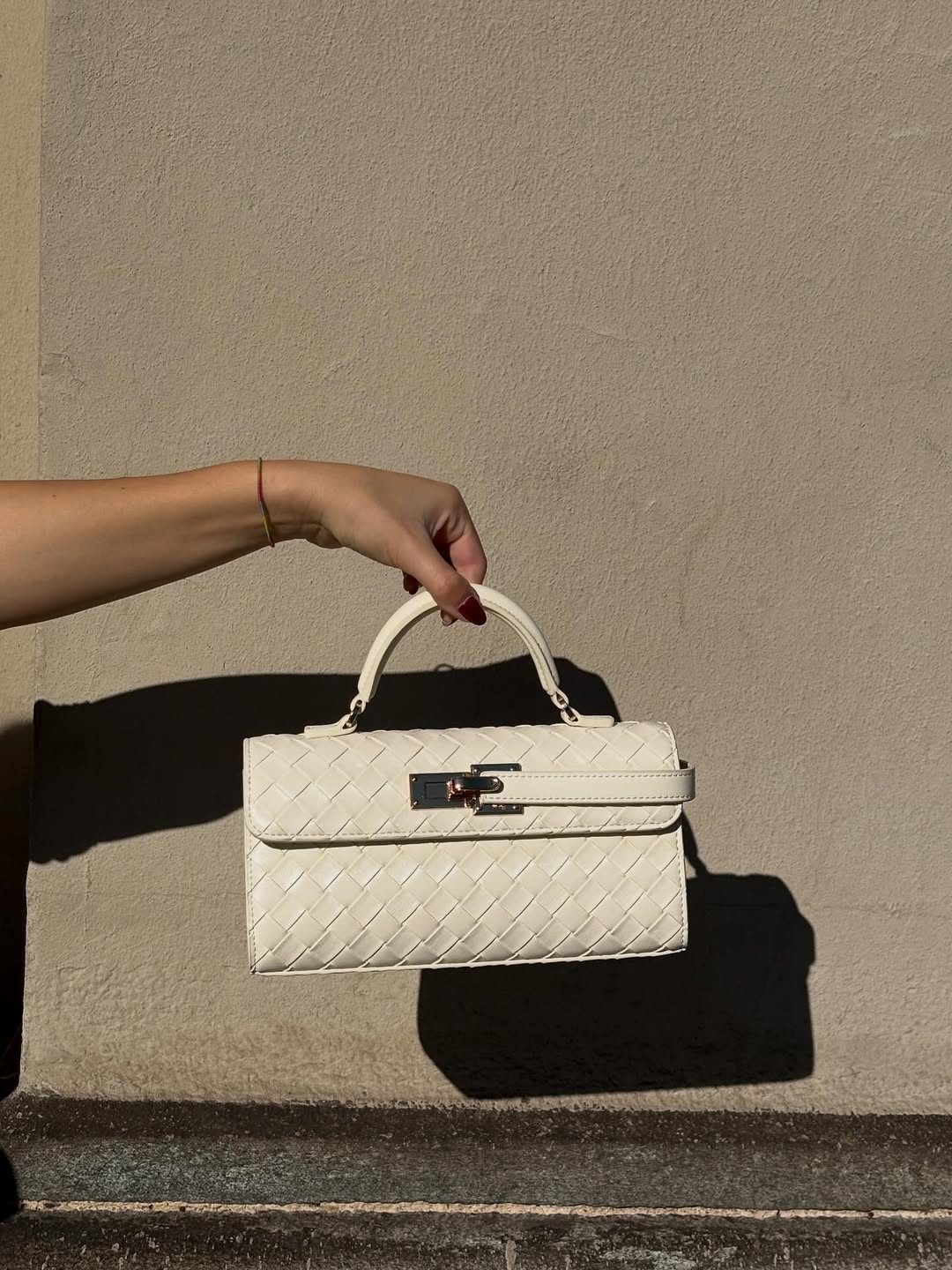 Keyla Weave Texture Top Handle Bag - White