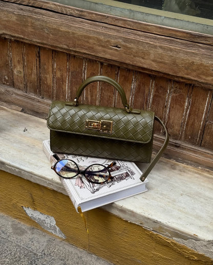 Keyla Weave Texture Top Handle Bag - Olive Green