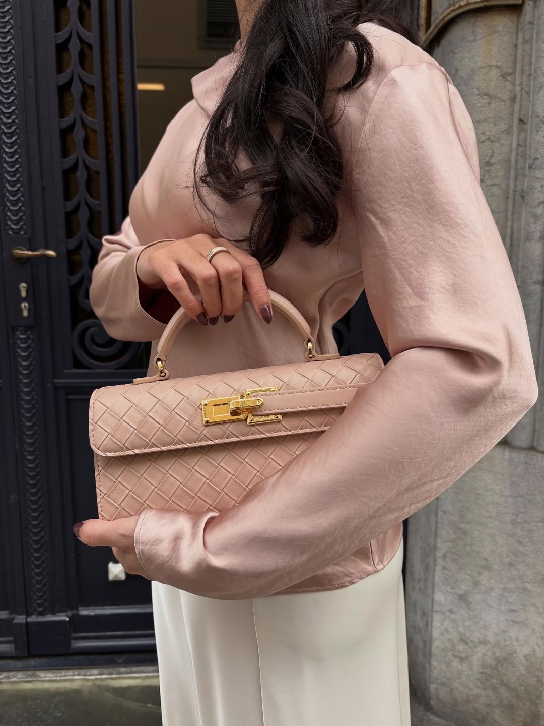 Keyla Weave Texture Top Handle Bag - Pink