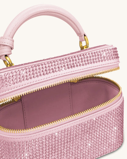 Cleo Artificial Crystal Box Shape Top Handle Bag - Pink