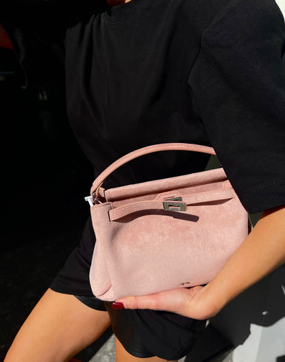 Carmen Faux Suede Top Handle Bag - Gray Pink