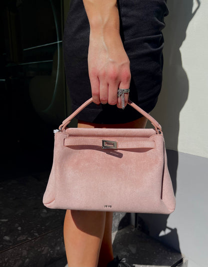Carmen Faux Suede Top Handle Bag - Gray Pink