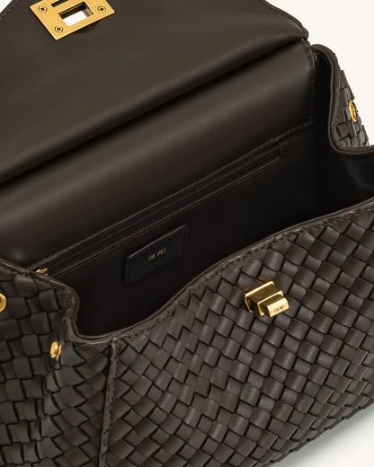 Lucia Classic Top Handle Woven Bag - Dark Brown