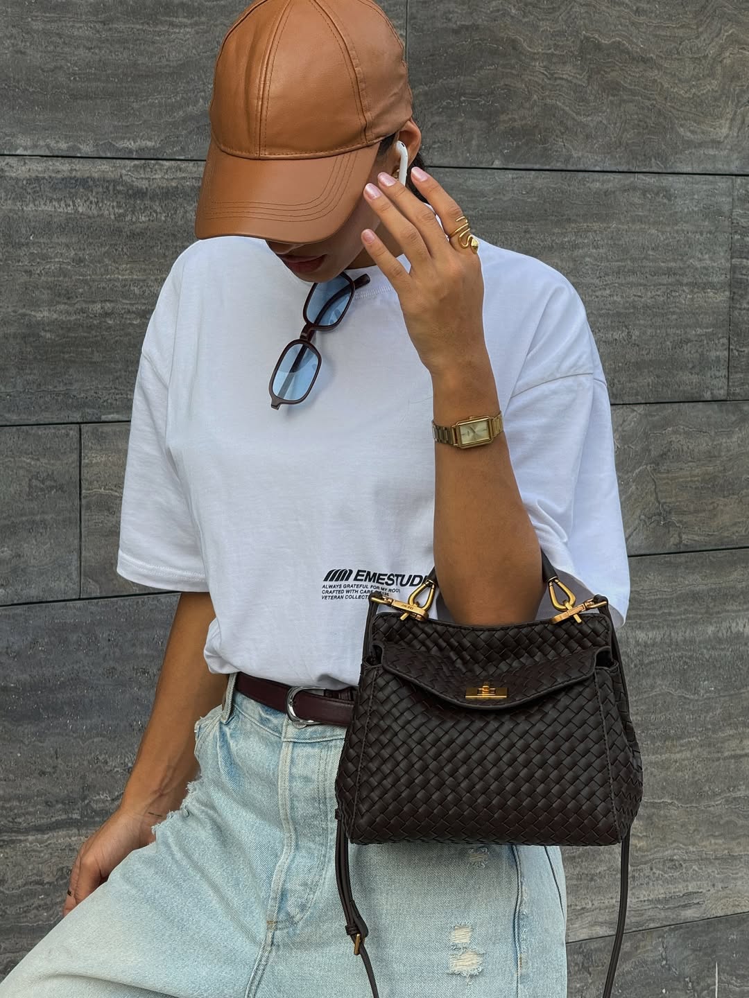 Lucia Classic Top Handle Woven Bag - Dark Brown