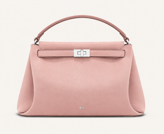 Carmen Faux Suede Top Handle Bag - Gray Pink